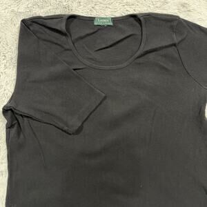 Lauren Ralph Lauren Shirt Womens Medium Ribbed Stretch Knit Short Sleeve Top